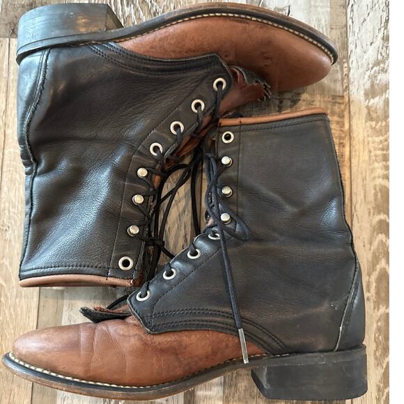 Vintage 90's Laredo Two-Tone Leather Kiltie Roper Western Lace Up Boots Sz 6 USA - Picture 5 of 9